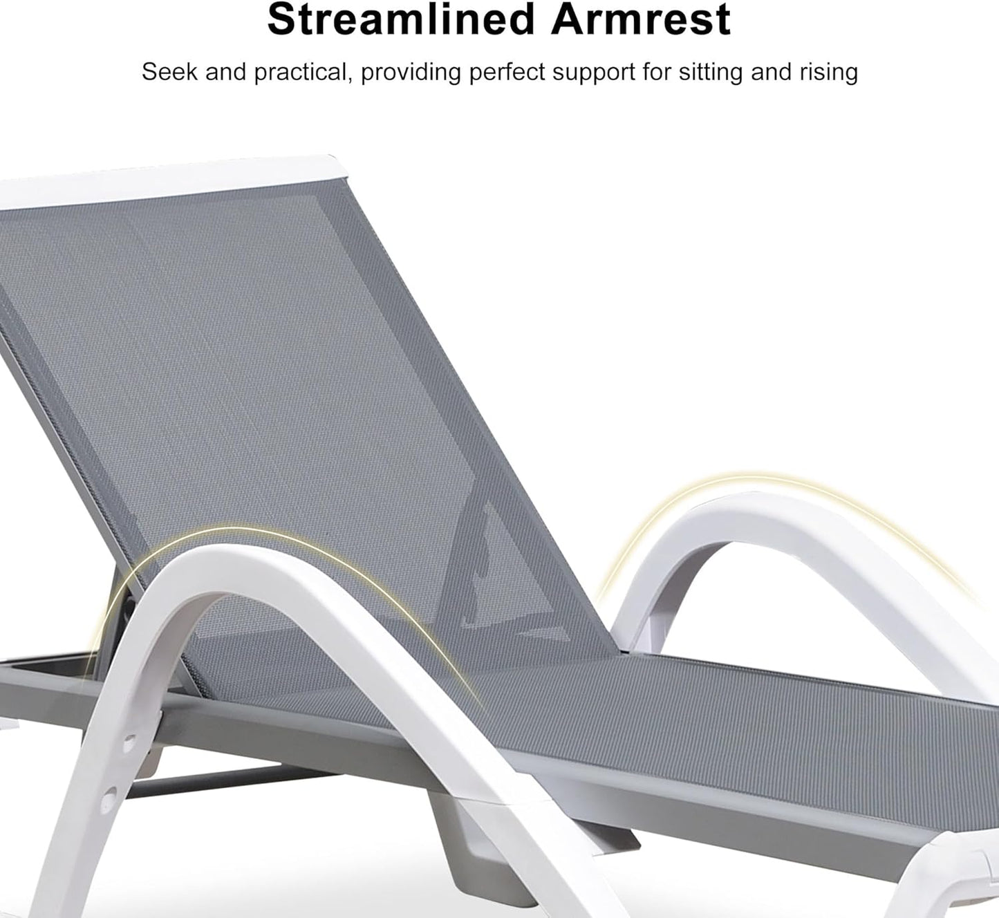 PURPLE LEAF Patio Chaise Lounge Chair Set of 3 Outside Aluminum Plastic Stackable Tanning Chairs with Armrests and Side Table for Pool Sunbathing Beach Deck Outdoor Lounger, Light Gray