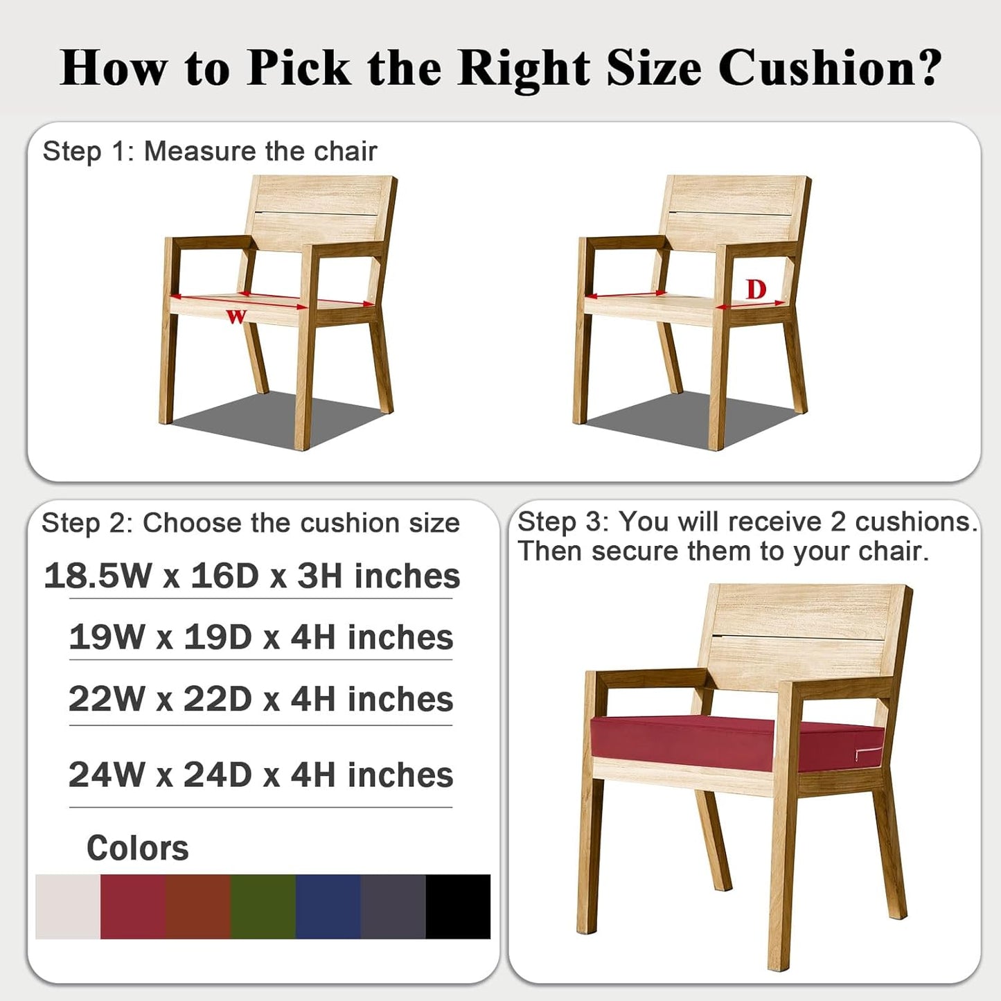 Outdoor Chair Cushions Set of 2 for Patio Furniture 22x22x4 Inch Waterproof Patio Chair Cushion 3 Year Color Fastness Square Elastic Foam Garden Couch Pads with Ties and Handle,Red