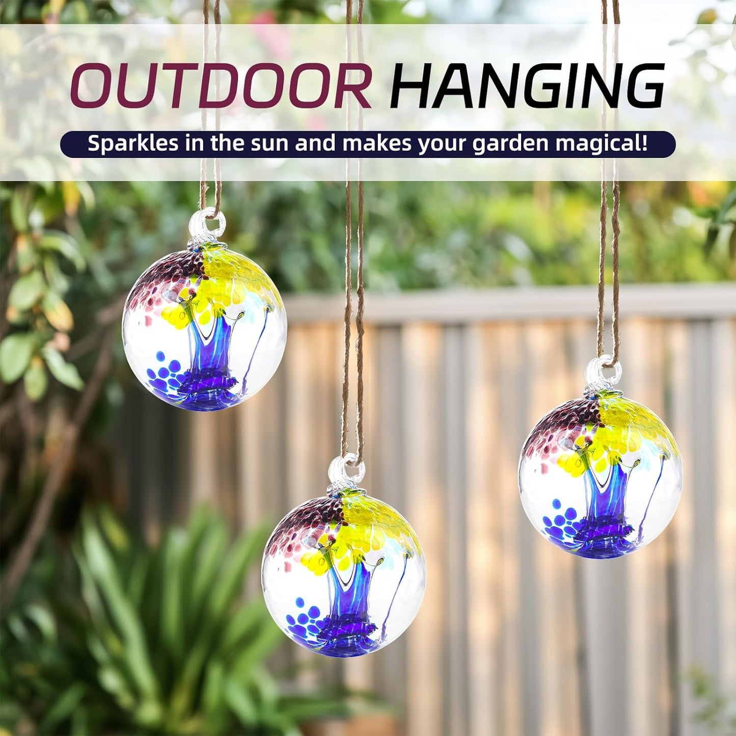 VOREEN 4" Hanging Glass Garden Gazing Ball Hand Blown Glass Witch Ball Christmas Ornament Friendship Balls for Outdoor Garden Patio Window Home Décor, Gift for Mom Wife Friend, Blue