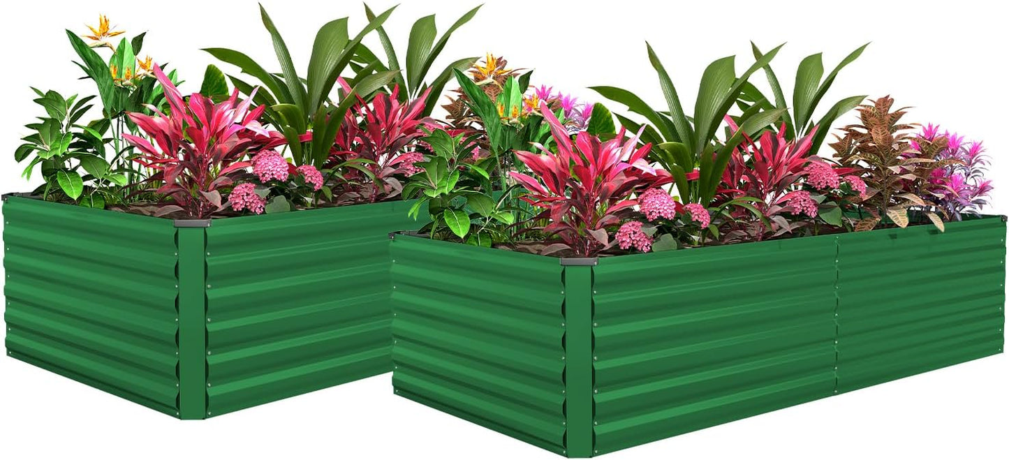 FOOWIN 2pcs 6x3x2ft Galvanized Raised Garden Bed, Planter Raised Garden Boxes Outdoor, Large Metal Raised Beds for Gardening, Garden Bed for Vegetables, Flowers, Herb,269 Gallon Capacity, Green