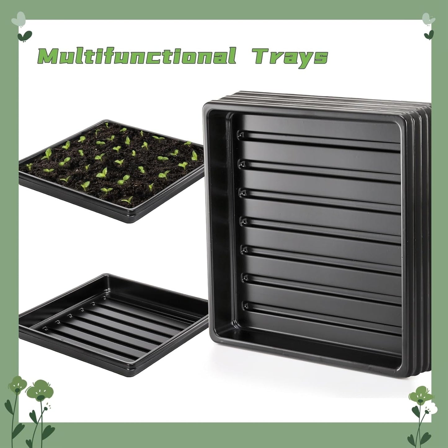 10 Pack Plastic Growing Trays, 10.6"x10.6" Garden Plant Growing Flats, Propagation Seedling Tray Without Drain Holes, Microgreens Seed Starter Tray for Greenhouse Wheatgrass Germination