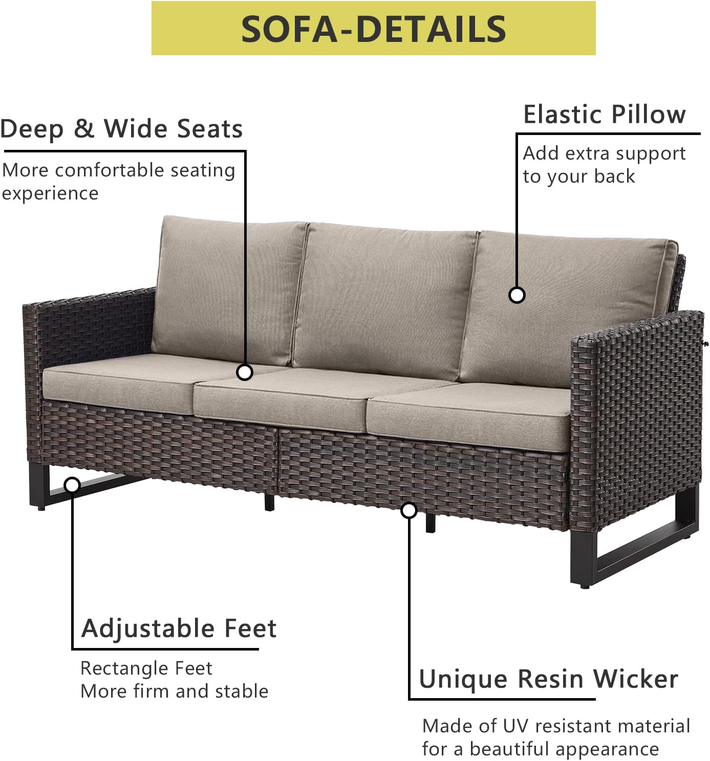 HUMMUH 10 Piece Patio Furniture Set PE Wicker 3 Outdoor Sectional Sofa Set with Patio Chairs Dinning Table Ottomans for Porch,Garden,Backyard,Deck(Brown/Grey)