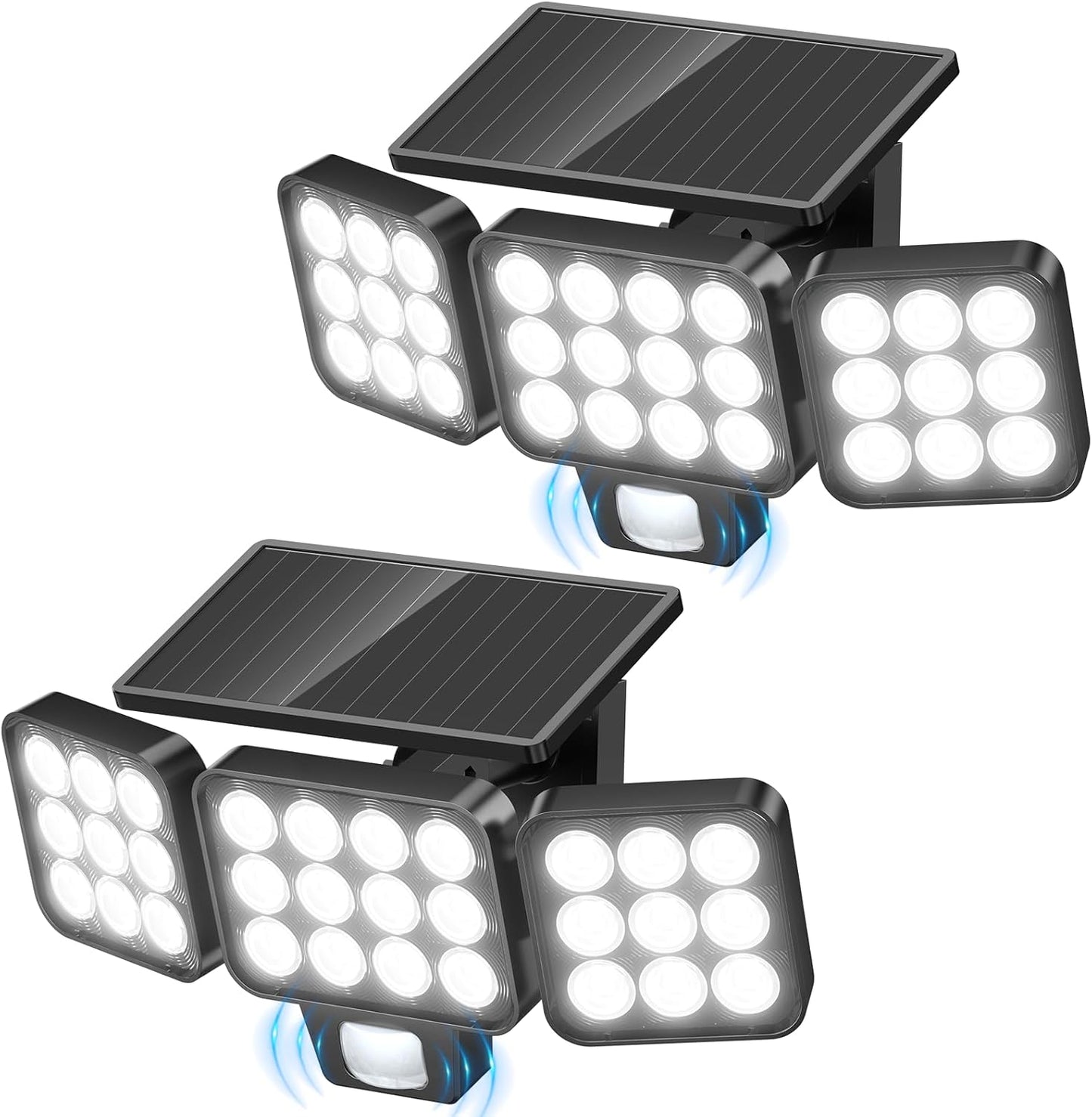 WdtPro 2025 Solar Lights Outdoor Flood Light, 3500LM Bright Motion Sensor Outdoor Lights, 3 Heads & Upgrade Glass Panel, LED Solar Powered Security Light Spotlights Waterproof for Outside Yard-2Pack