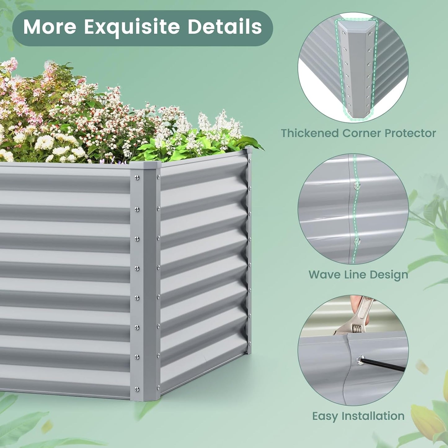 Raised Garden Bed, Metal Garden Planter with Open Bottom, Sprayed Plate & Thickened Corner Protectors, Outdoor Planter Box for Vegetables, Flowers & Herbs (Gray)