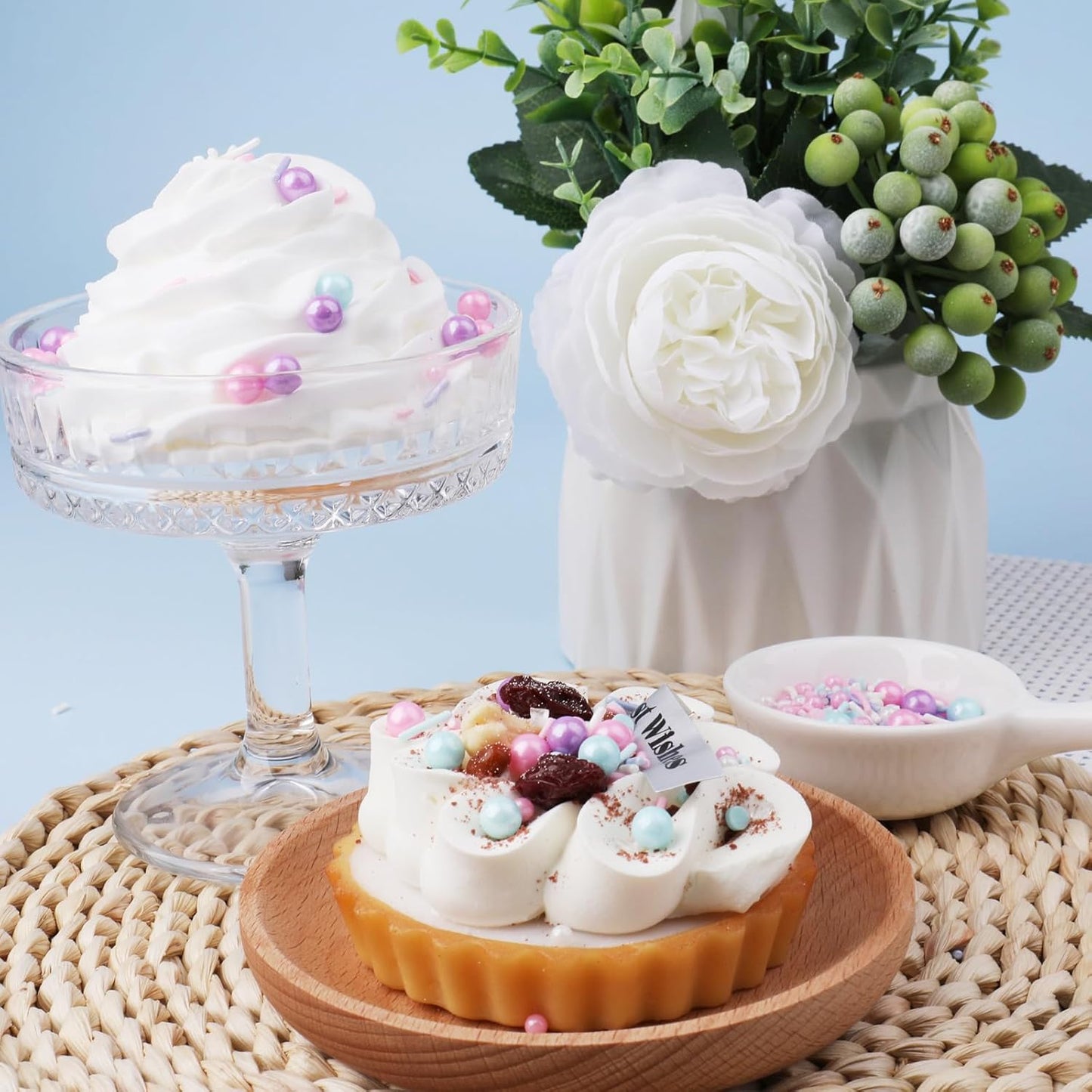 Pastel Sprinkles for Cake Decoratiing, Pink Purple Blue White Sprinkles Mix Jimmies, 130g/4.59oz, Confetti for Baking, Cookies, Cupcake, Ice Cream Toppings, Celebrations Wedding Shower Party Christmas Supplies