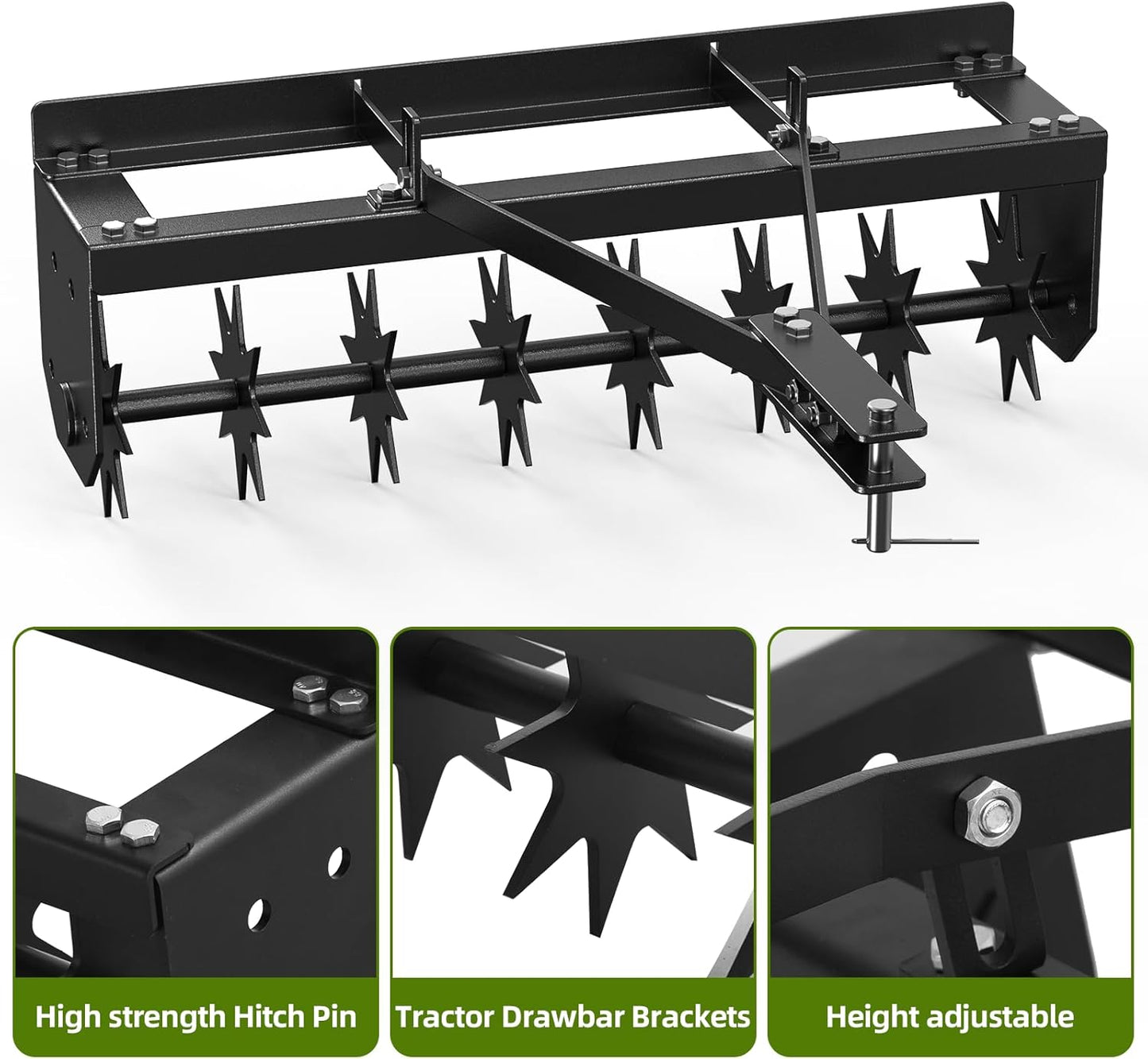 32 Inch Tow Behind Lawn Plug Aerator, Steel Body,2 Inch Deep Penetration,Designed to Be Towed Behind Lawn and Garden Tractors,Black