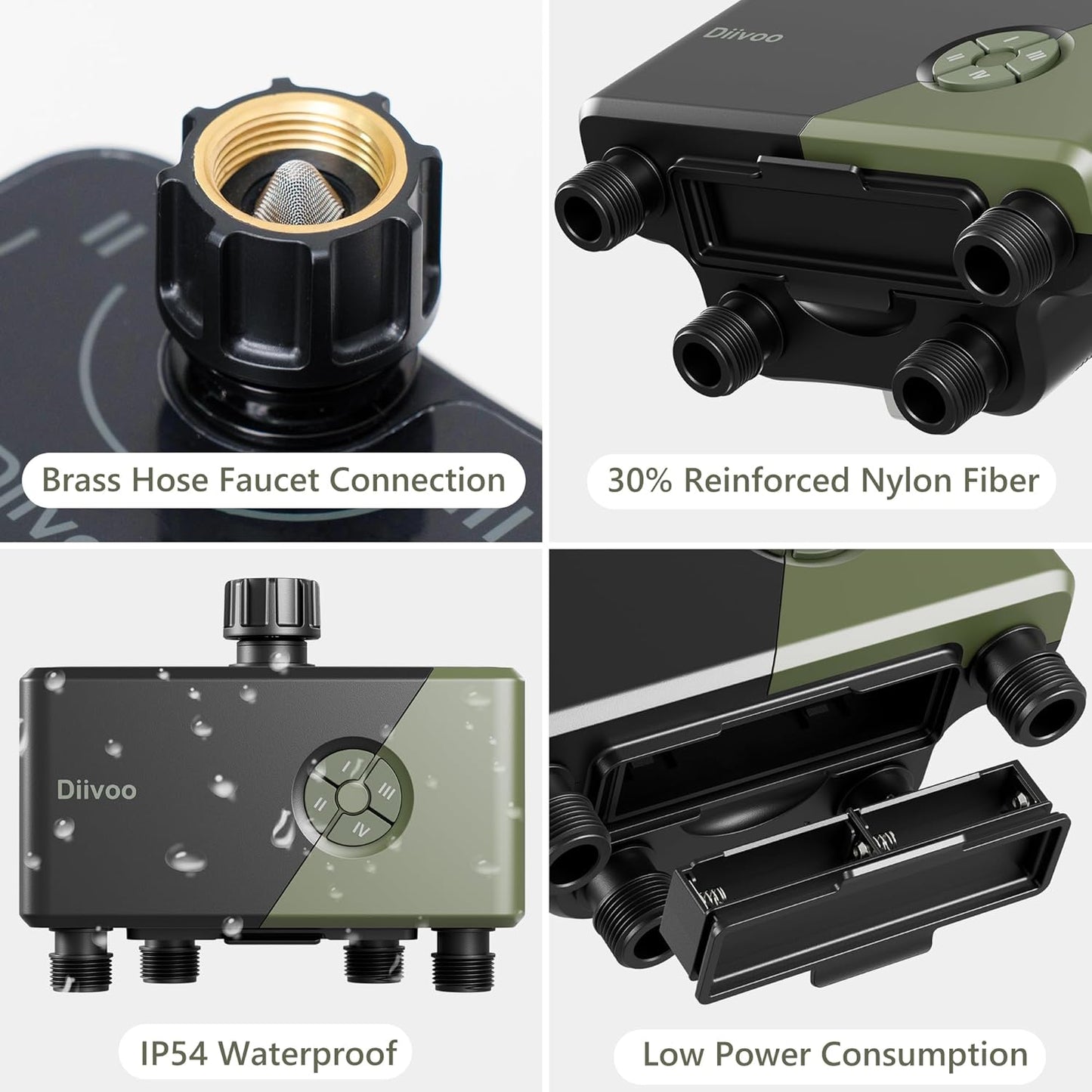 Diivoo 4 Outlets WiFi Water Timer, Sprinkler/Hose/Tap Timer Compatible with Alexa, 24 Preset Irrigation Plans, Rain Delay, and 2 Watering Modes Tailored for Lawns and Yards