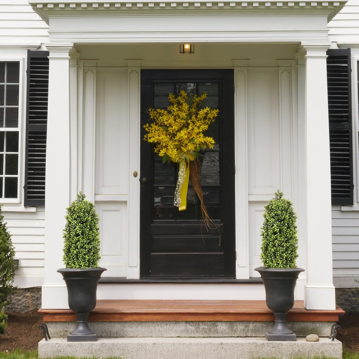 3ft Artificial Boxwood Topiary Trees (Set of 2) - UV Resistant Faux Plants for Outdoor/Indoor, Realistic 36in Fake Bushes and Shrubs for Front Porch, Planter, Patio - Low Maintenance & Evergreen