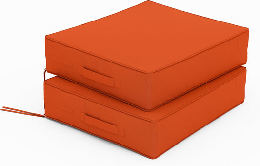 Patio Chair Cushions 18.5 X 16 X 4 Inch Waterproof Outdoor Seat Cushions for Patio Furniture, Outdoor Sofa Couch Pads with Ties & Handle, Set of 2, Orange