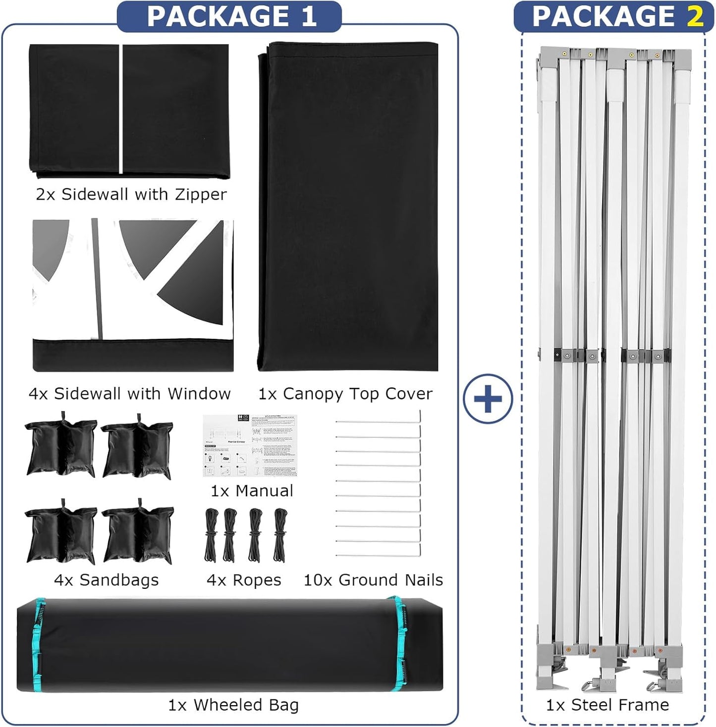 COBIZI 13x26 Pop up Canopy Heavy Duty with 6 Sidewalls, Easy Set-up Commercial Outdoor Party, 100% Waterproof Wedding Canopy Gazebo, 2 Height Adjustable with Wheeled Bag,Black