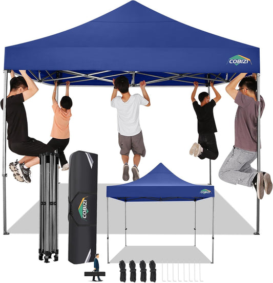 COBIZI 10x10 Pop Up Canopy Without Sidewall,Heavy Duty Canopy UPF 50+ All Season Wind Waterproof Commercial Outdoor Wedding Party Tents for Parties Gazebo with Carry Bag(10 x 10 ft Dark Blue)