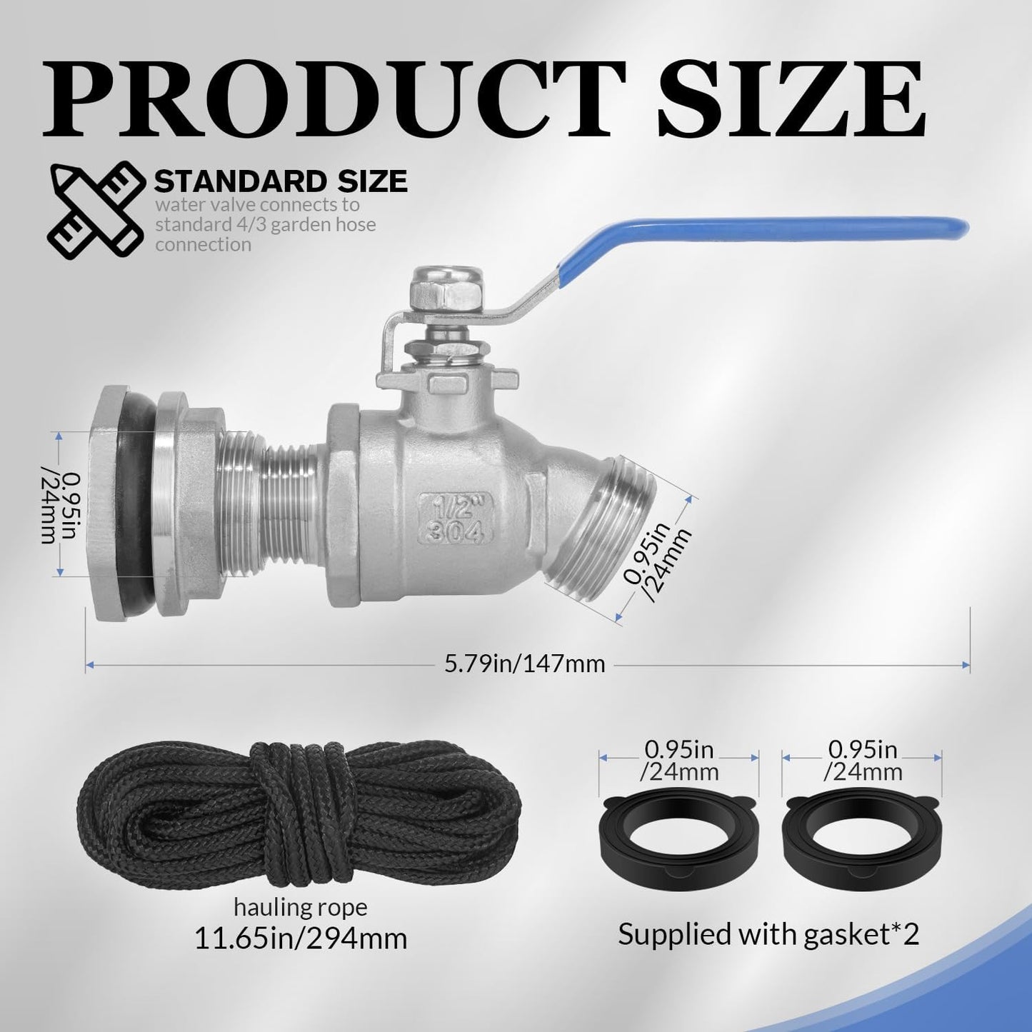 Rain Barrel Spigot Kit High Flow Water Barrel Faucet 1/2"NPT to 3/4"GHT 304 Lead-Free Compliant Stainless Steel Faucet for Rain Barrels,Rain Barrel Quarter Turn Spigot with Bulkhead Fitting