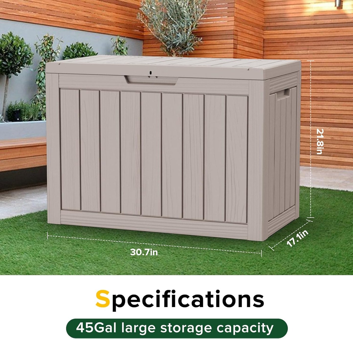 45 Gallon Outdoor Storage Box – Waterproof Deck Box for Garden & Patio,Light Brown