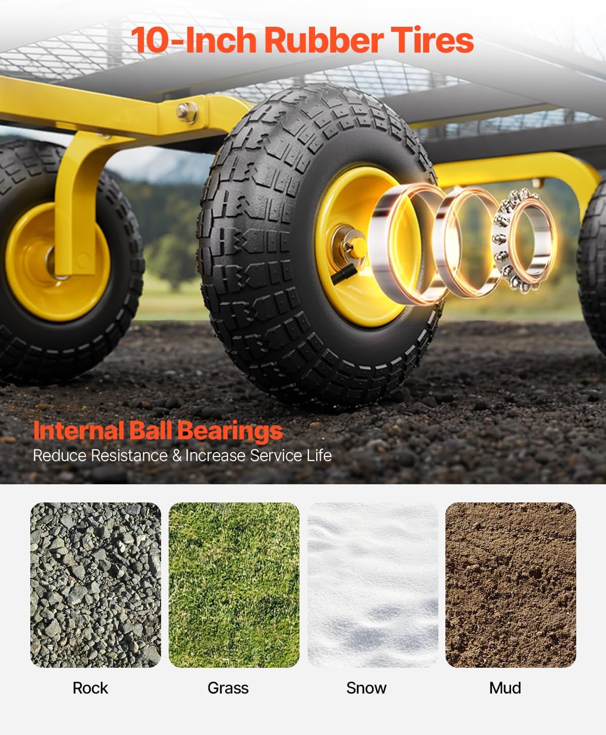 VEVOR 900 Lbs Heavy Duty Steel Garden Cart, Garden Wagon Cart on Wheels, Outdoor Metal Yard Utility Wagon Carts with 10" Tires and Mesh Removable Sides(Convert to Flatbed) and 180°Rotating Handle