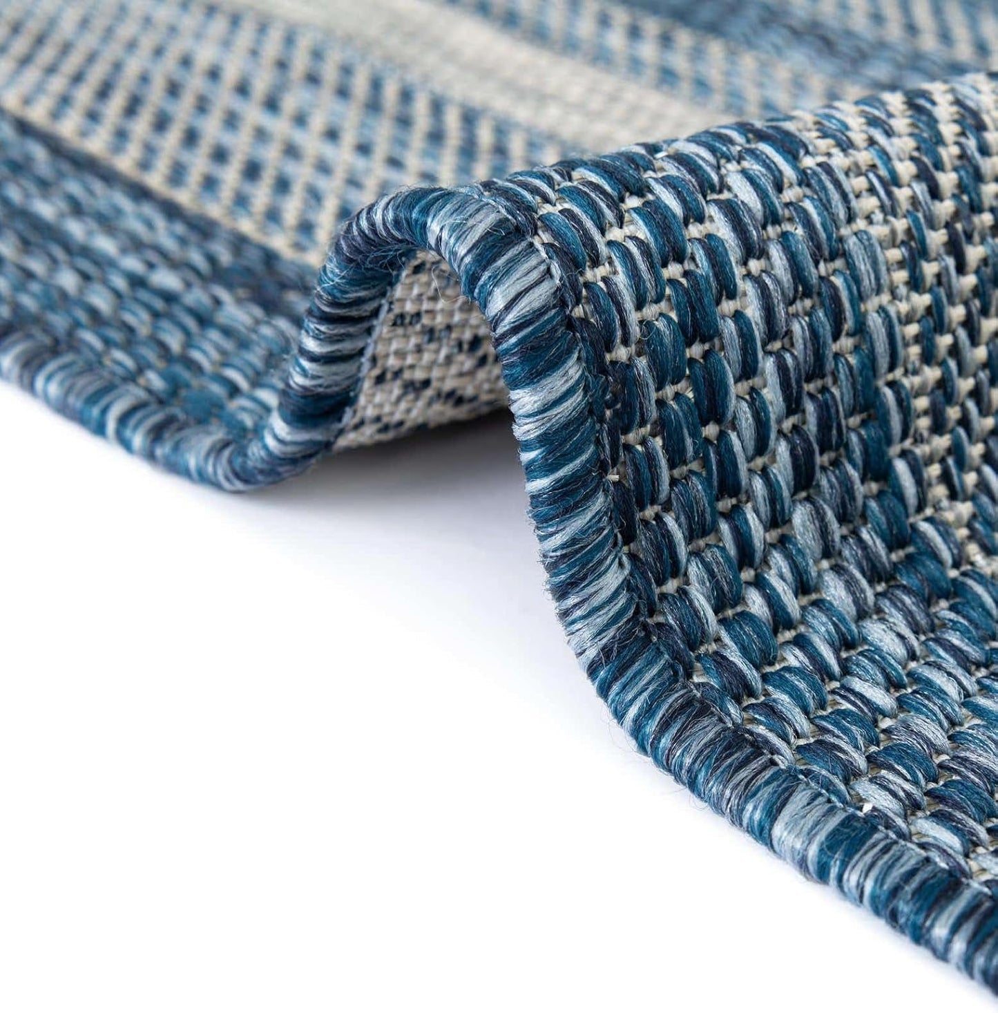 Unique Loom Outdoor Border Collection Area Rug - Soft Border (2' 2" x 3' 7" Hearth, Blue/ Ivory)