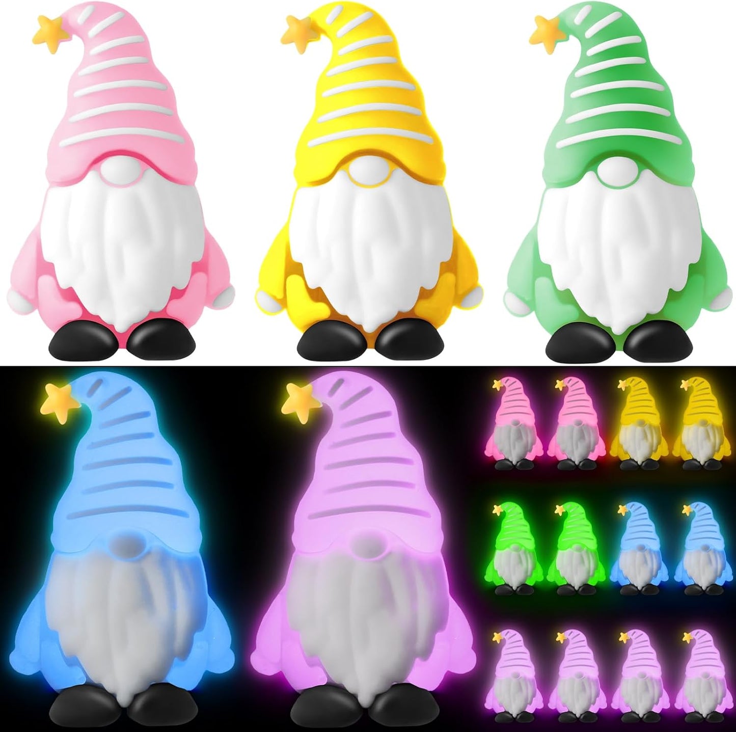 12 Pcs Luminous Mini Gnomes Figurines Fairy Glow in Dark Garden Miniature Gnome Figurines Decor Funny Poses Garden Yard Home Patio Lawn Backyard Hide See DIY Craft