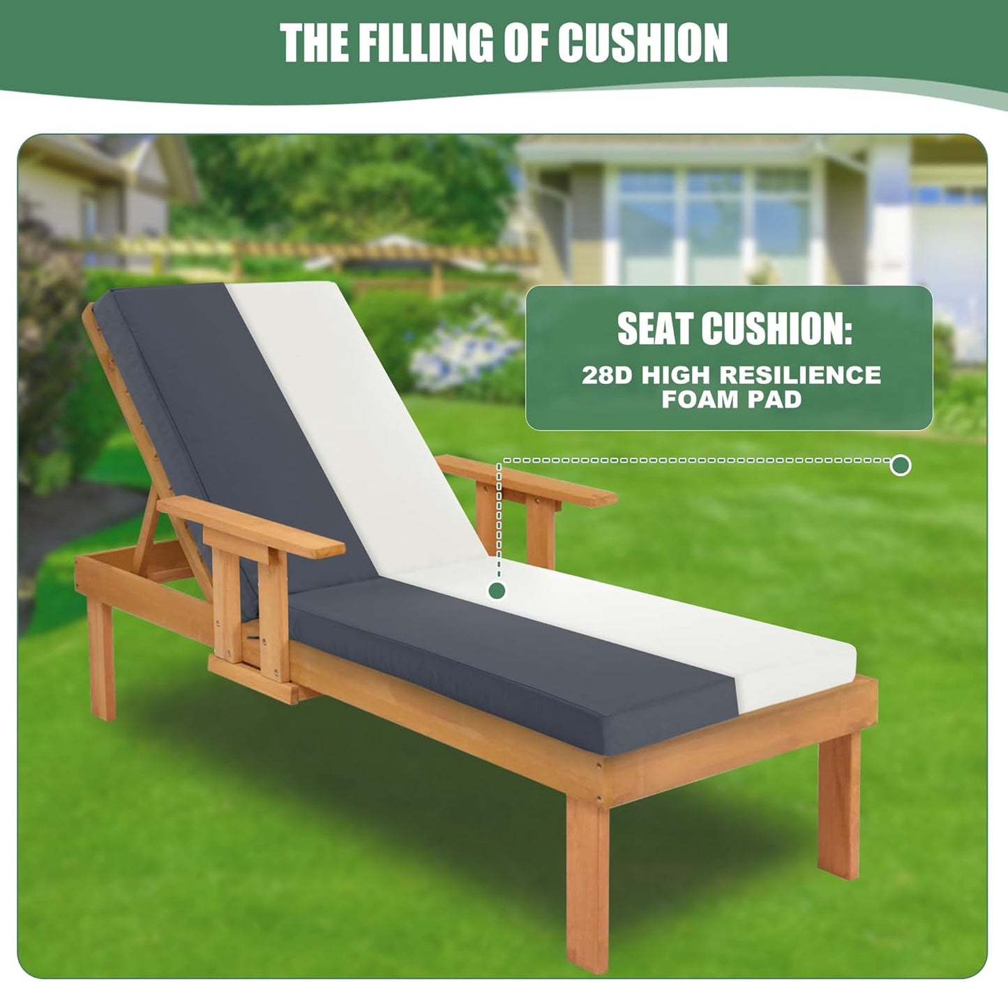 Chaise Lounge Cushions Outdoor Set of 2 - Waterproof and Fade Resistant Sun Lounger Replacement Cushions - Patio Lounger Pads with Removable Cover for Pool, Deck, 80 x 26 x 3 Inch, Dark Grey