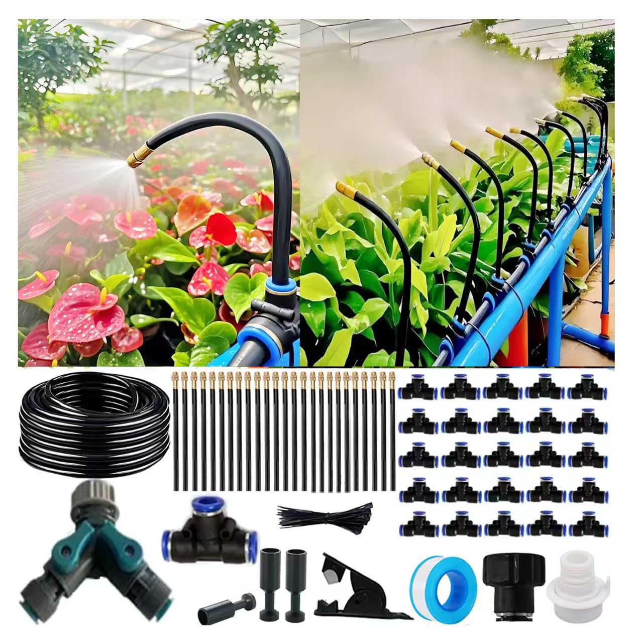 Drip Irrigation Kit Automatic Watering System for Potted Plants, 360 Degree Adjustable Copper Micro Sprinklers, Quick Connect Tubing Fittings for Garden, Lawn, Patio, Balcony(25 Nozzles)