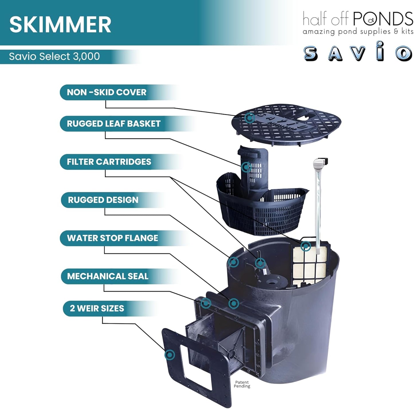 HALF OFF PONDS Savio Select 3,000 GPH Submersible Pump Pond Kit with 20' x 20' EPDM Rubber Pond Liner for Water Garden & Koi Pond