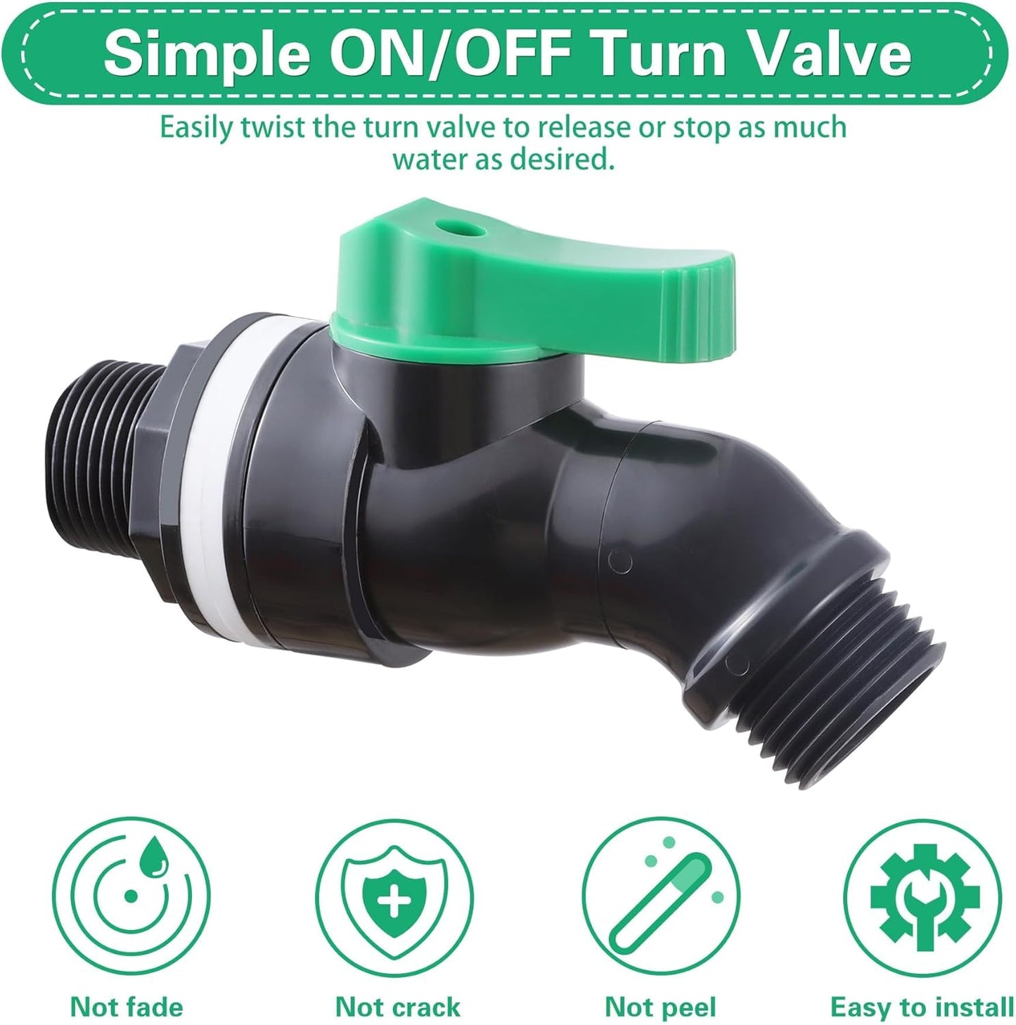 Plastics Rain Barrel Spigot, High Flow Valve Core, Large Flow Water Tank Faucet,Plastic Spigot for 5 Gallon Bucket，3/4 NPT Inlet x 3/4 GHT Outlet Bulkhead Valve for Outdoor Plastic Bucket