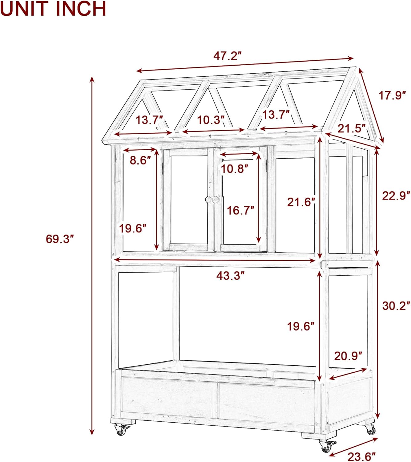 Portable Cold Frame Greenhouse with Wheels , Wooden Mini Greenhouse Cabinet for Gardens & Balconies , Openable Roof Design & Built-in Storage Box ,Easy-to-Move & Durable (Black)