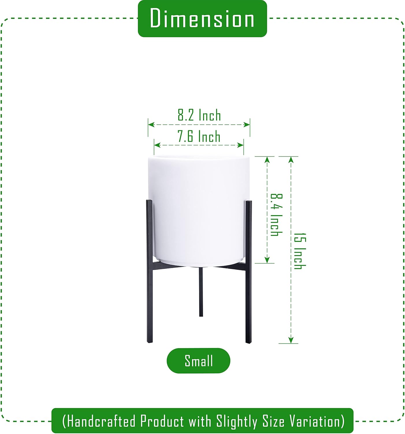 D'vine Dev Modern White Plants Pot Cylinder Planter with Heavy Duty Stand, Small 8 Inch Pot, 15 Inch with Stand Height, 96-T-A-1