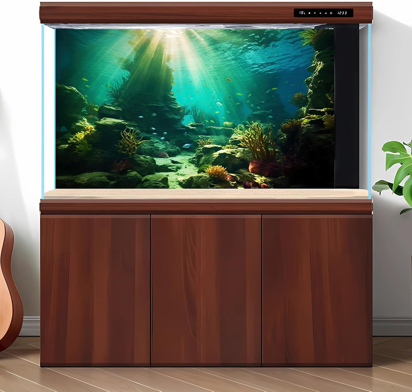 Ocean Floor Fish Tank Background Under The Sea Coral Reef Aquarium Background Tropical Fish Terrarium Backgrounds Underwater Rock Cave Sunray Fish Tank Backgrounds Decorations 60x24in