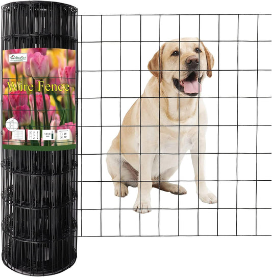 Black PVC Coated Welded Wire Fence 24 Inch x 50 Foot, 2 Inch x 3 Inch 16GA, Garden Border Fencing Roll Vinyl Coating Metal Wire Mesh for Yard Vegetable Plant Protection Poultry Netting