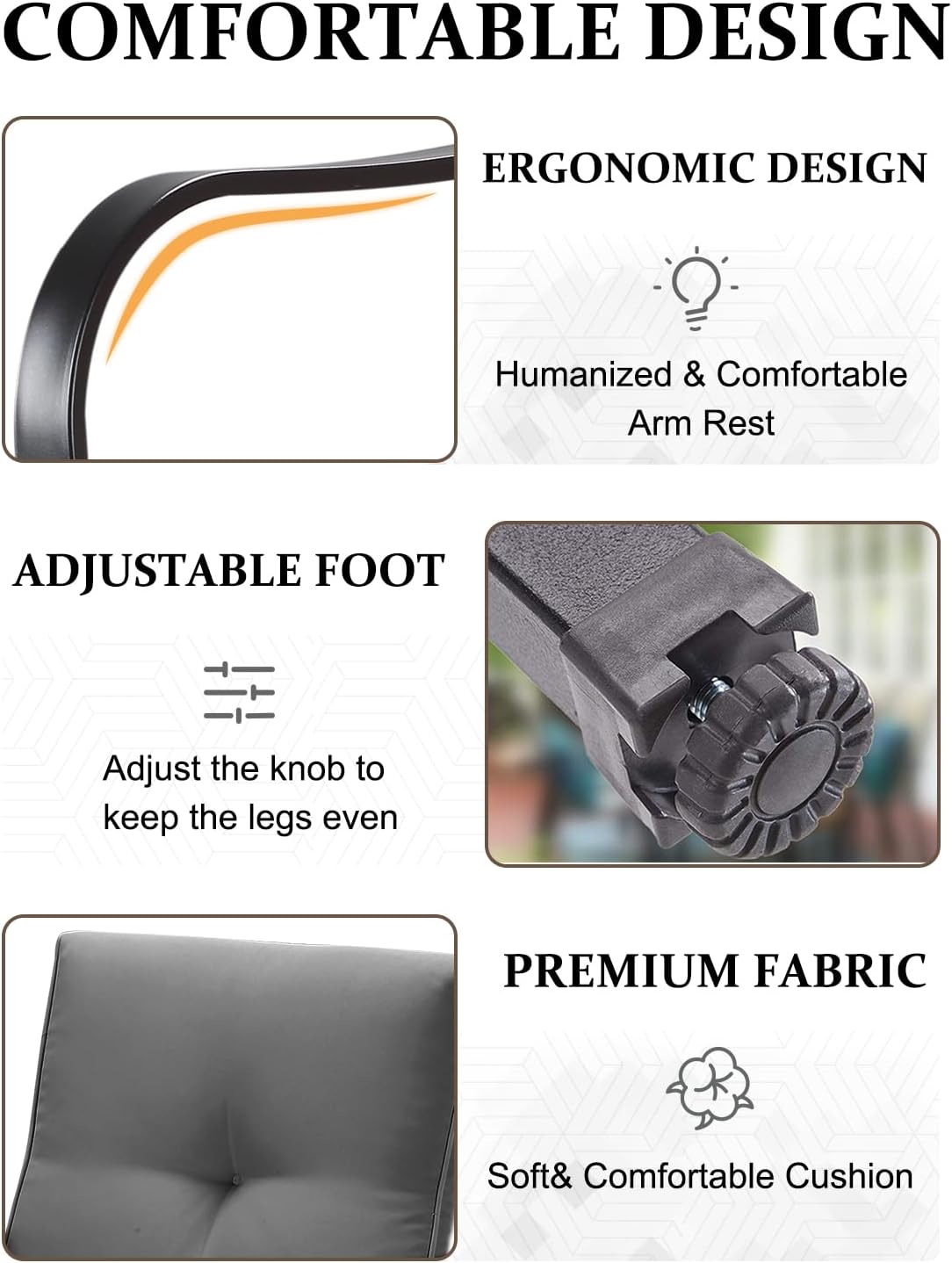 Patio Swivel Bar Stools, Outdoor High Back Swivel Bar Stool Chair Set of 2 with Cushion & All Weather Steel Frame, Dark Gray