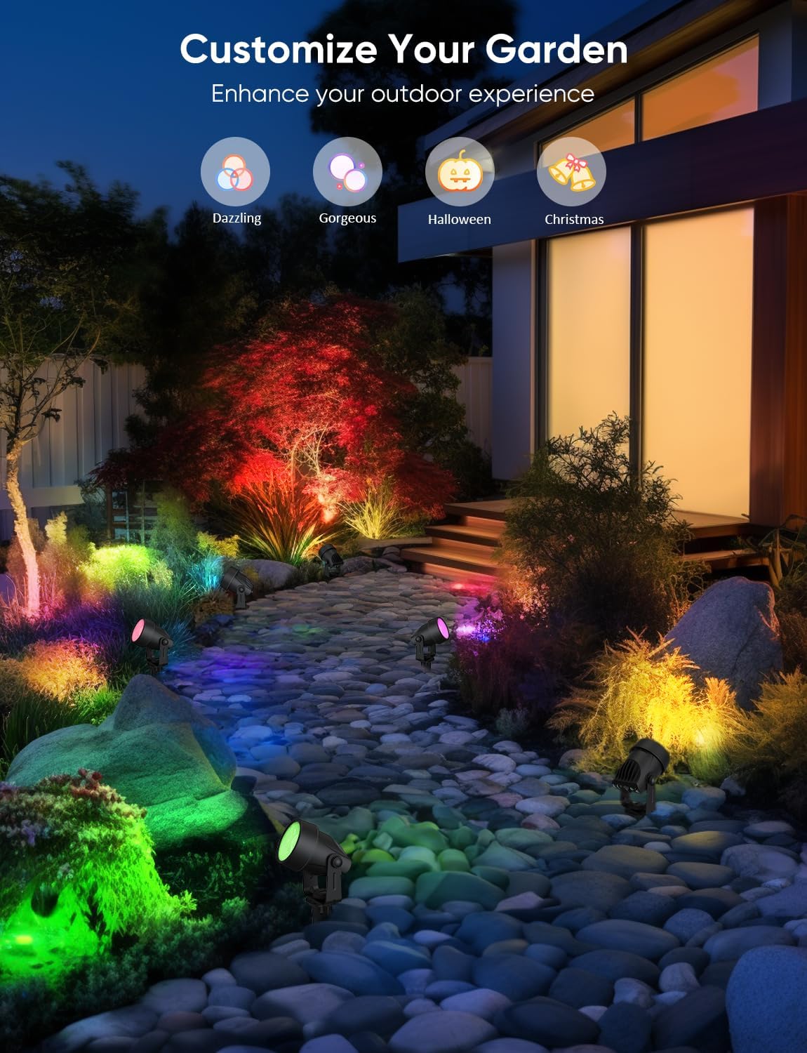 Landscape Lighting, RGBW Color Changing Low Voltage Landscape Lights with APP Control, IP65 Waterproof Outdoor Spotlights for Garden Yard Outside Decoration, 8 Pack