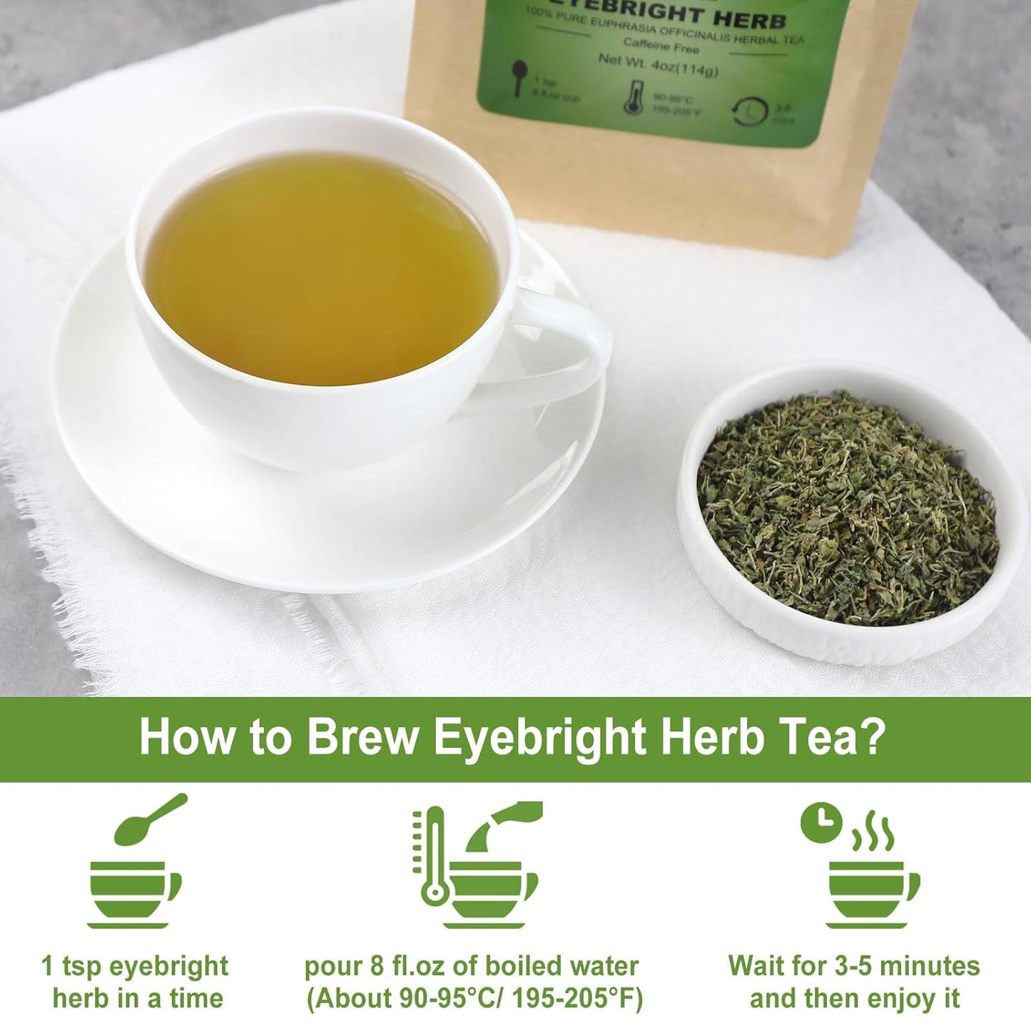 FullChea - Eyebright Herb Tea - 4oz/114g - Natural Tender Euphrasia Officinalis - Dried Eufrasia - Loose Leaf Herbal Tea - Cut & Sifted - Non-GMO - Caffeine-Free