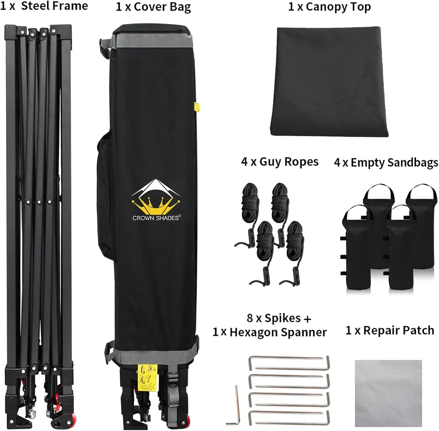 CROWN SHADES 10x10 Pop Up Canopy Tent - Patented Center Lock One Push Instant Outdoor Canopy Beach Tent with STO-N-Go Bag 8 Stakes & 4 Sand Bags，Black