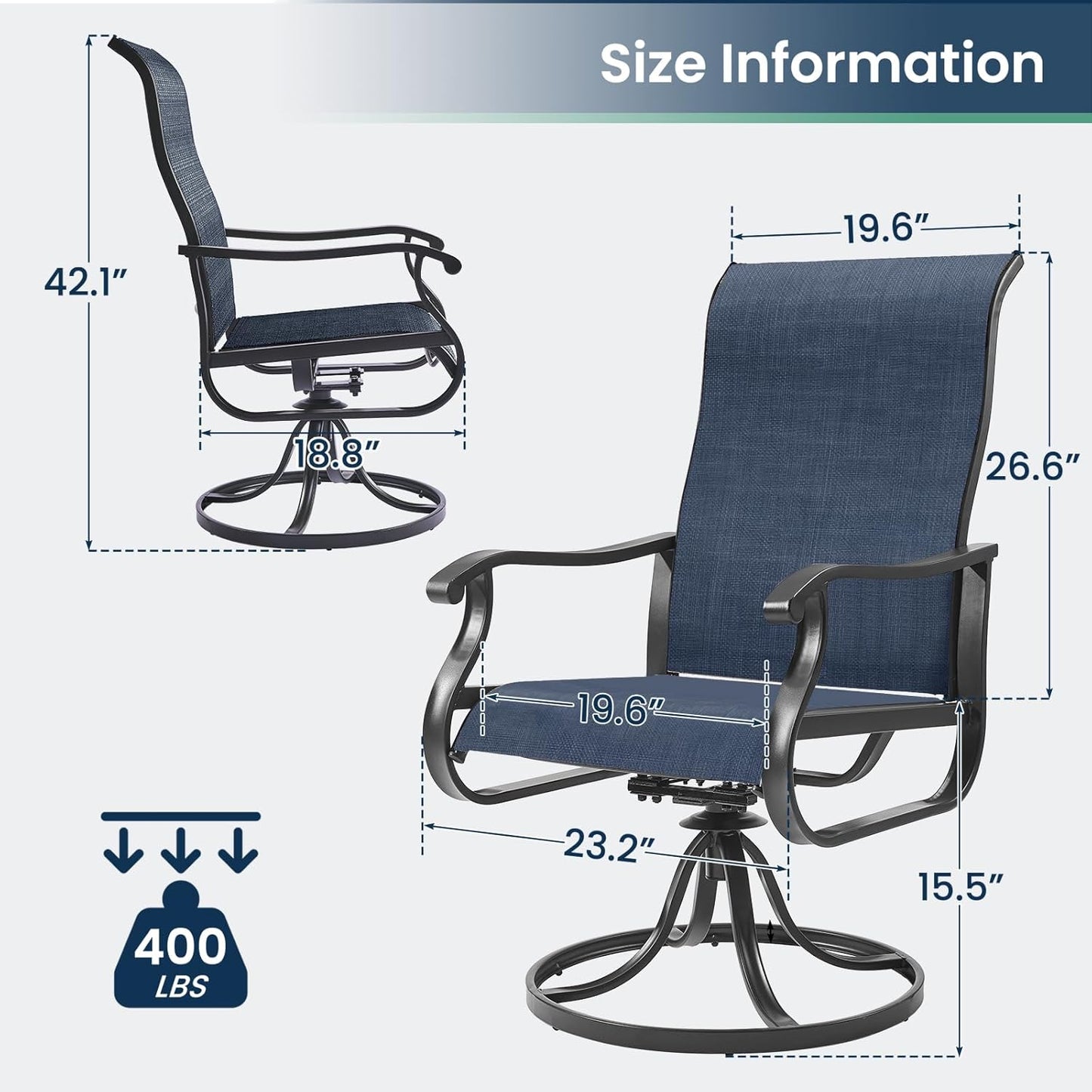 Amopatio Patio Swivel Chairs Set of 2, Outdoor Swivel Rocker Dining Chairs with All Weather Textilene High Back & Metal Frame, for Backyard Deck Lawn Garden, Navy Blue