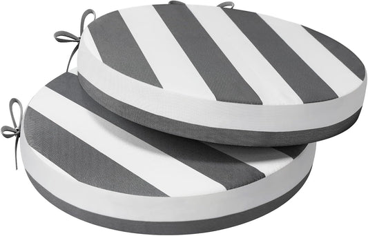 AAAAAcessories Outdoor Seat Cushions for Chairs, Waterproof, Fade-Resistant Patio Furniture Replacement Cushions, 15" x 15" x 2", Set of 2, Gray Cabana Stripe