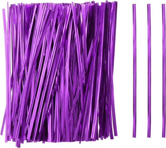 HARFINGTON 800pcs Bag Twist Ties 6" Reusable Plastic Metallic Twist Ties Wire Cable Ties for Party Bread Candy Cake, Purple