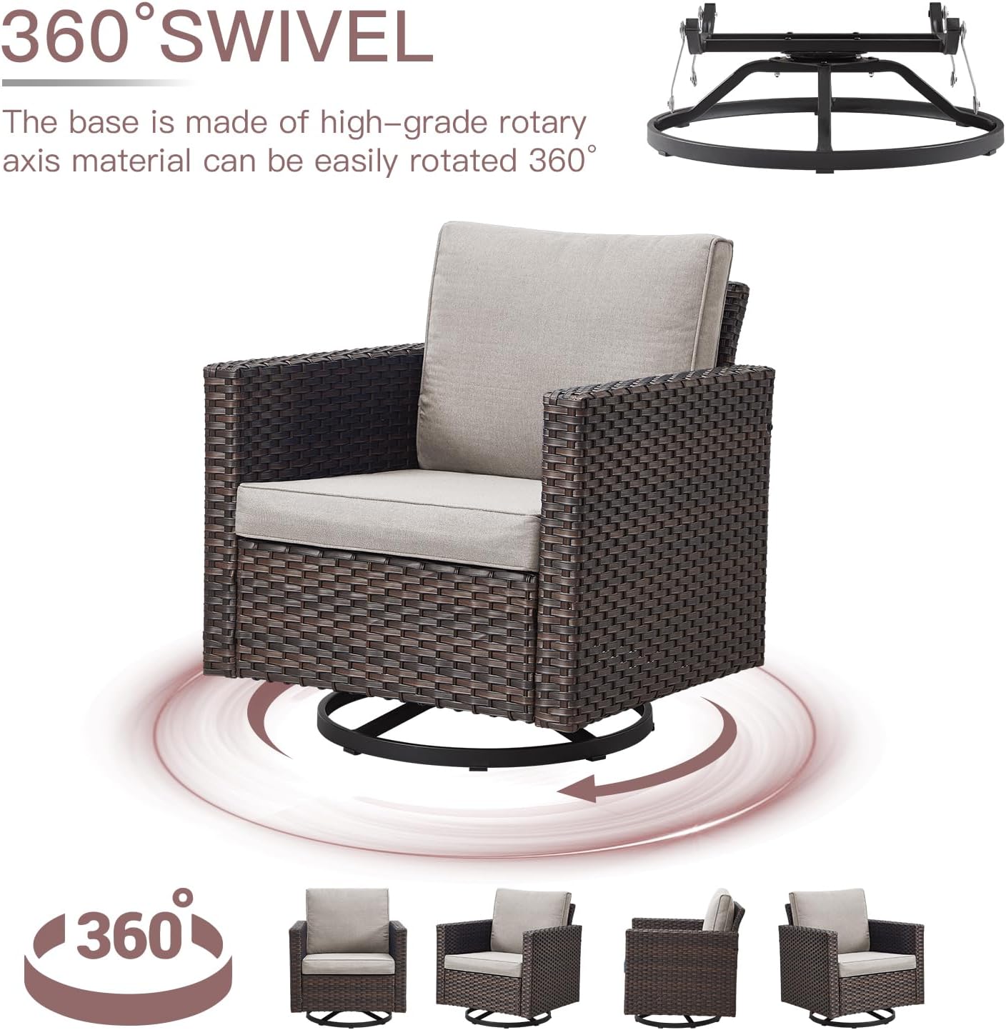 HUMMUH 11 Pieces Outdoor Furniture Set,Outdoor Half-Moon Sectional Couches Swivel Patio Chairs with Ottomans Coffee Table,All Weather PE Wicker Patio Conversation Sets for Garden Porch Backyard