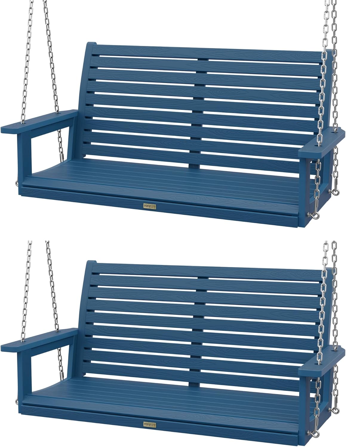 YEFU Hanging Porch Swing Set of 2,2-Seat Patio Swing Bench,All-Weather Swing Chair with Hanging Chains,Look Like Real Wood,for Garden and Courtyard,800LBS Weight Capacity,4FT,Navy Blue