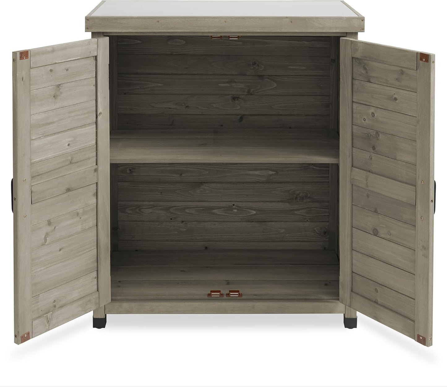 Casafield Outdoor Garden Potting Bench with Metal Tabletop and Storage Cabinet - Wooden Outdoor Garden Patio Workstation Table, Gray