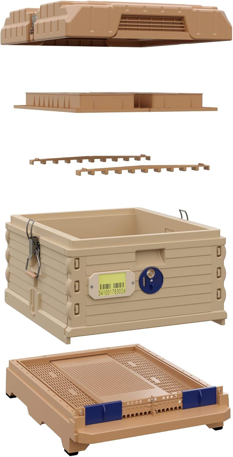 Ergo Insulated 10 Frame Bee Hive Set [NO Frames Included] (Single Hive, Tan Body Blue Entrance)
