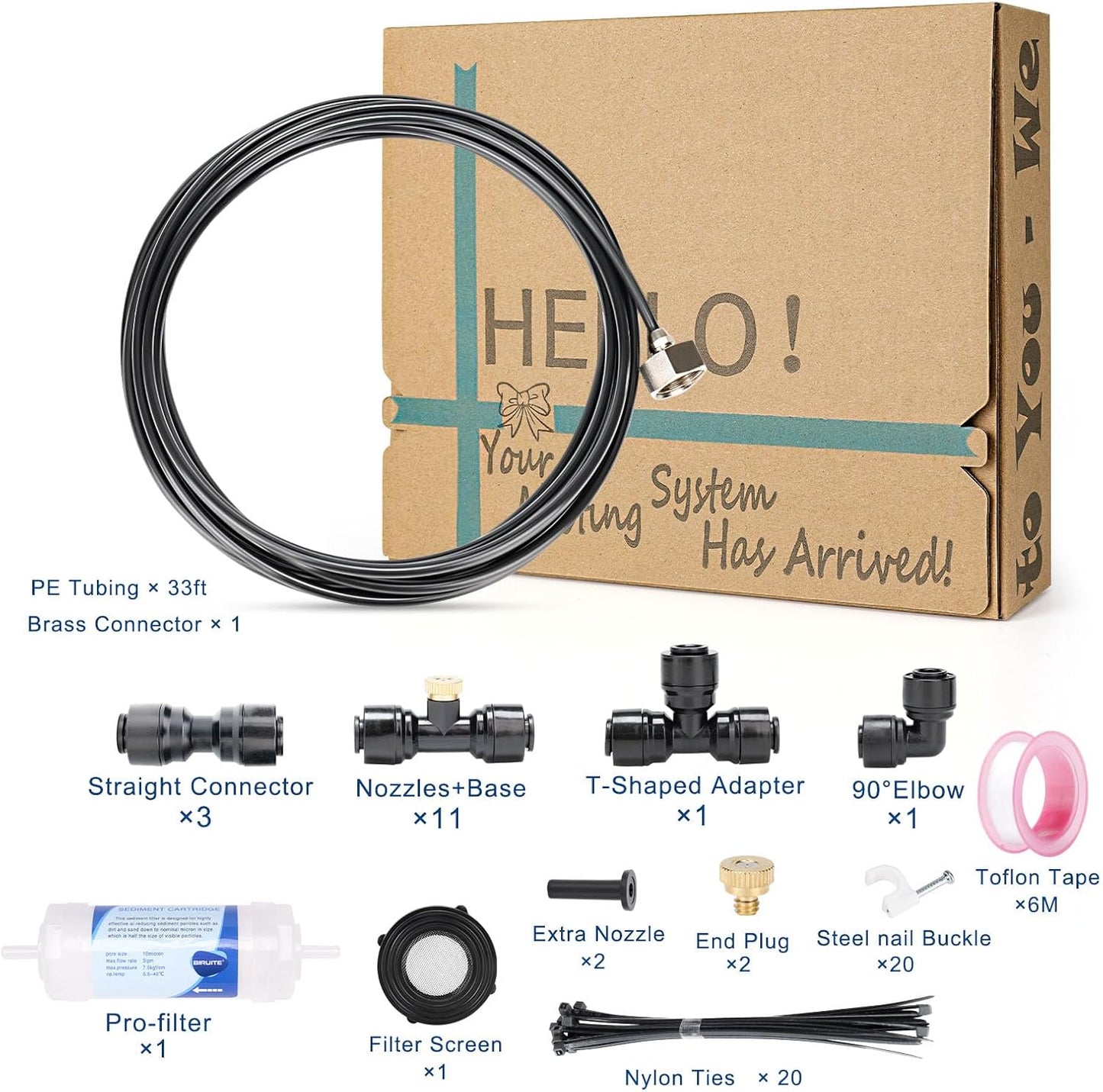 Misters for Outside Patio 32ft– Misting System with Filter and Easy DIY Installation for Garden, Trampoline, and Greenhouse-Ideal for Cooling Patios, and Chicken Coop