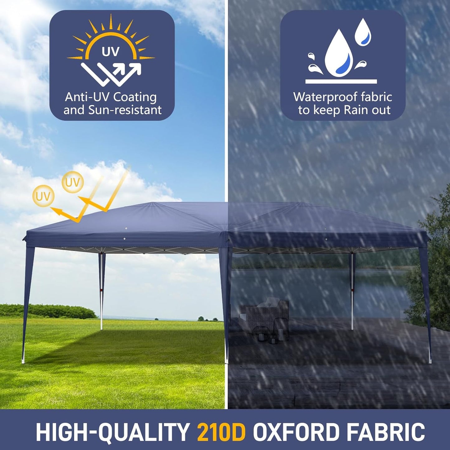 Outvita 10x20ft Pop Up Canopy Tent, Outdoor Instant Shelter Folding Canopy with Carry Bag for Commercial Events, Party, Backyard BBQ, Camping Blue