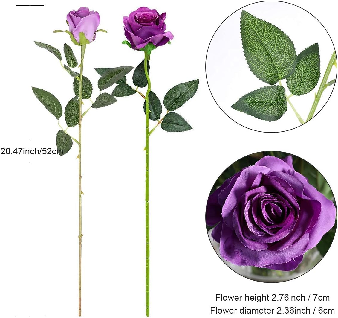 Hawesome 12PCS Artificial Silk Flowers Realistic Roses Bouquet Long Stem for Home Wedding Decoration Party (Purple 1)