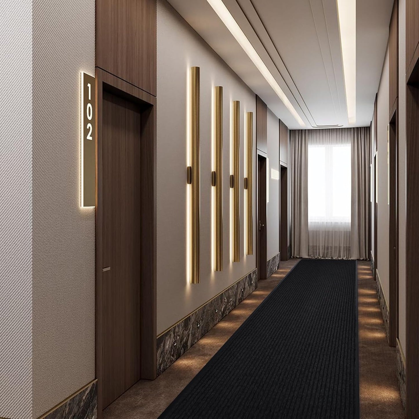 Rubber Door Mat About W3' ×L16' Heavy Duty Large Outdoor Indoor Mat Durable Entrance Doormat Waterproof Rubber Back Rugs for Home Entryway Patio Porch Office Business Areas (Jet Black)