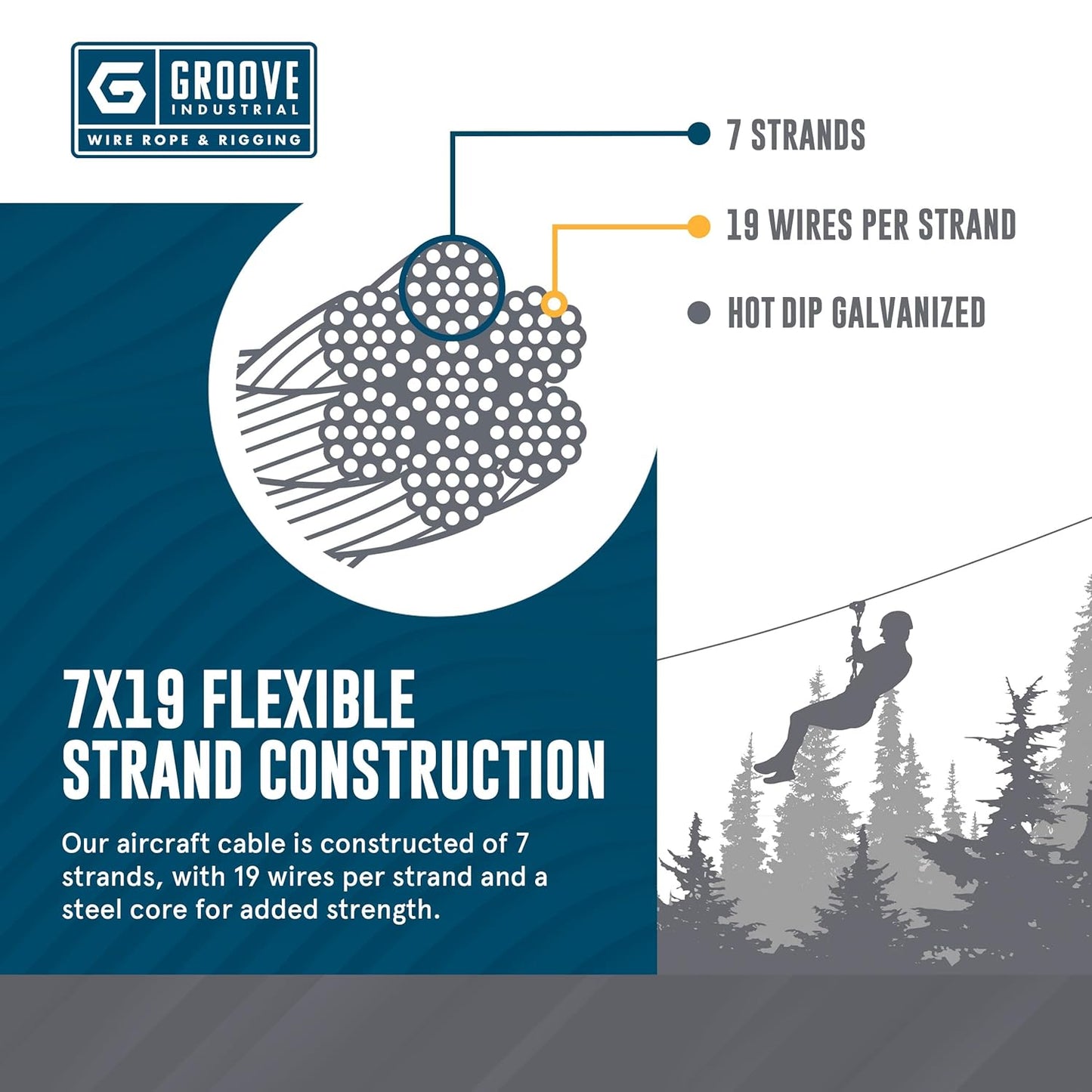 3/8’’ 7x19 Hot Dip Galvanized Aircraft Cable – Steel Wire Rope - 150 Feet