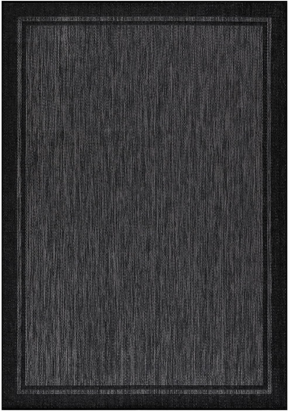 CAMILSON Indoor Outdoor Rug, 8x10 Bordered Dark Gray Black Modern Area Rugs for Indoor and Outdoor Patios, Kitchen and Hallway Mats, Washable Porch Deck Outside Carpet (Bordered Black, 8 x 10)