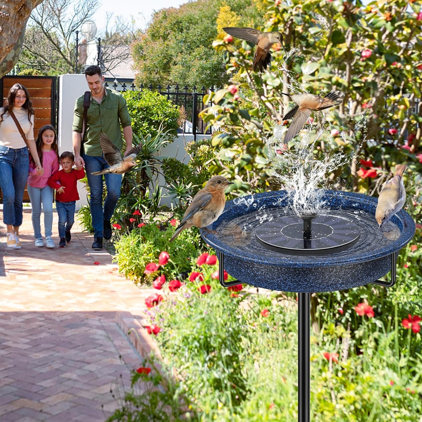 Freestanding Birdbaths Bowl for Outside, Standing Garden Bird Bath Feeder & Bird Bath Bowl, Detachable Decoration Spa Birdfeeder for Outdoor Garden Patio Yard Lawn (Blue)