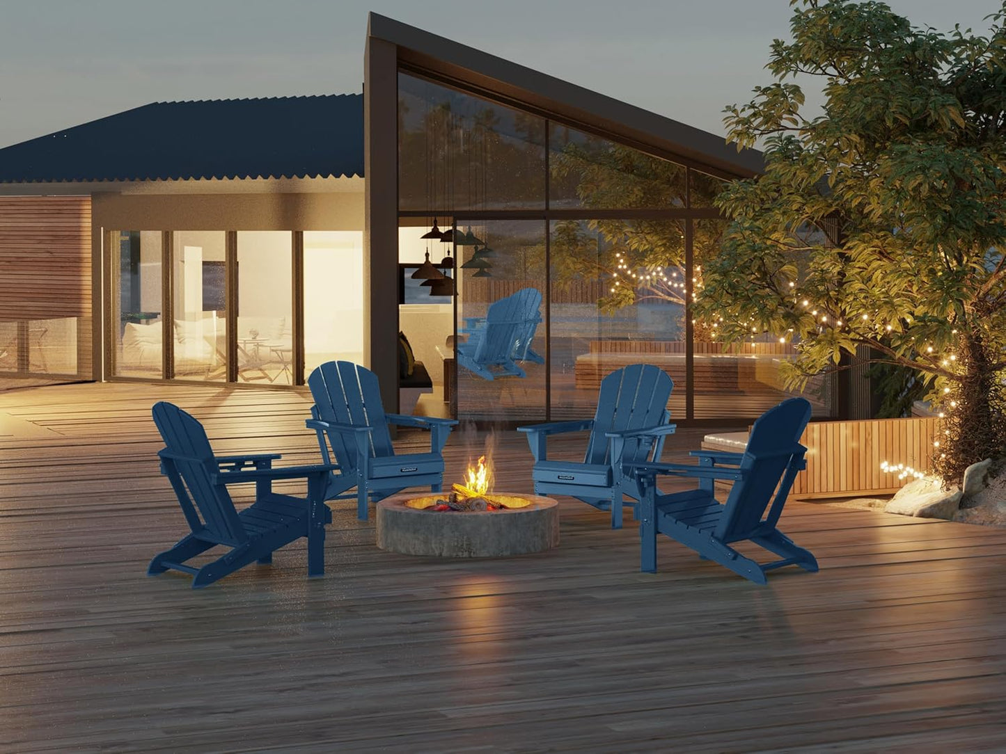 MUCHENGHY Folding Adirondack Chairs HDPE Weather Resistant 6 Pack, Patio Firepit Chairs, Sturdy Outside Chair, Lawn Chairs, 15min Assembly 380lb, Royal Blue