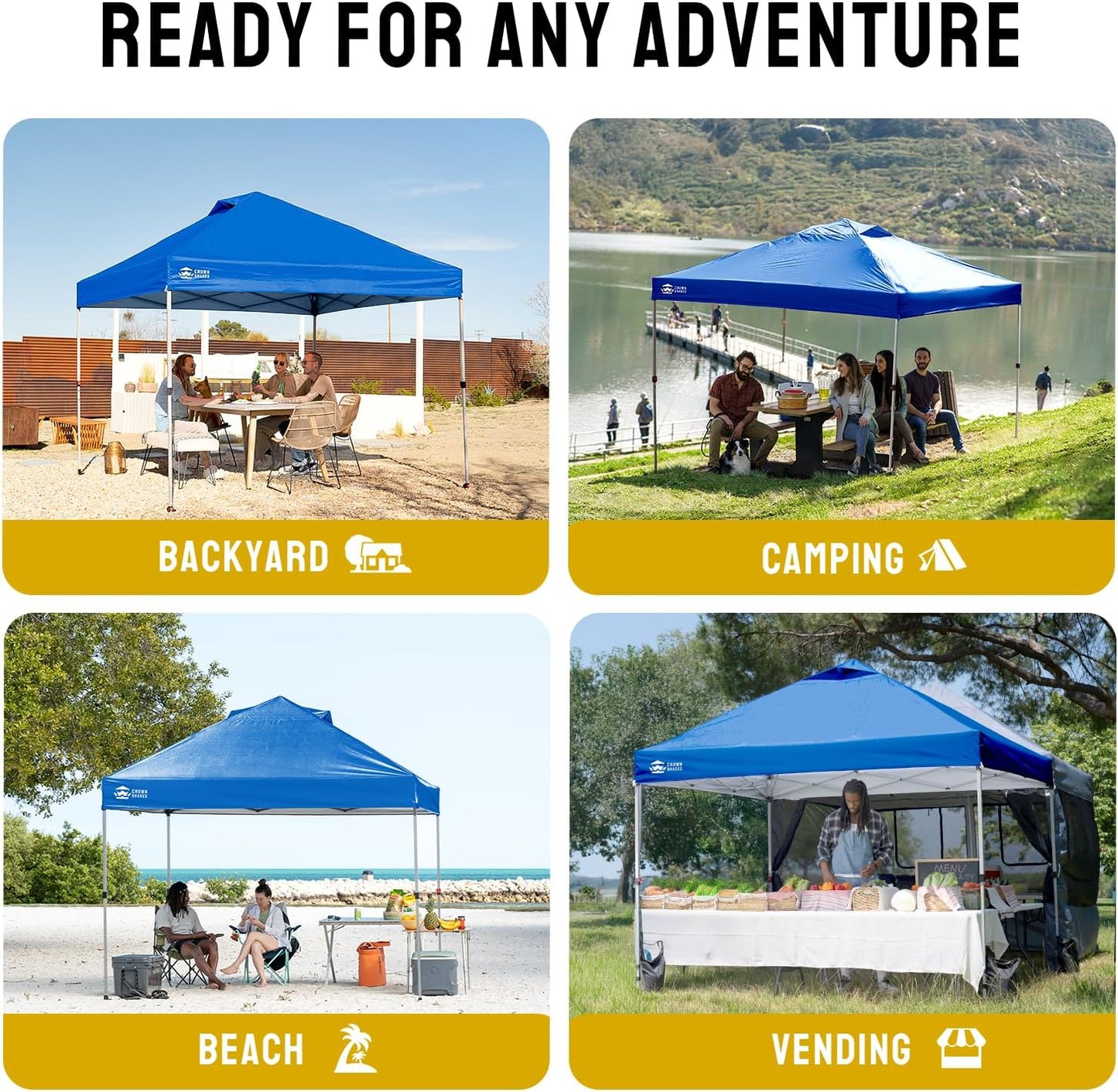CROWN SHADES 12x12 Pop Up Canopy Outside Canopy, Patented One Push Tent Canopy with Wheeled Carry Bag, Bonus 8 Stakes and 4 Ropes, Blue