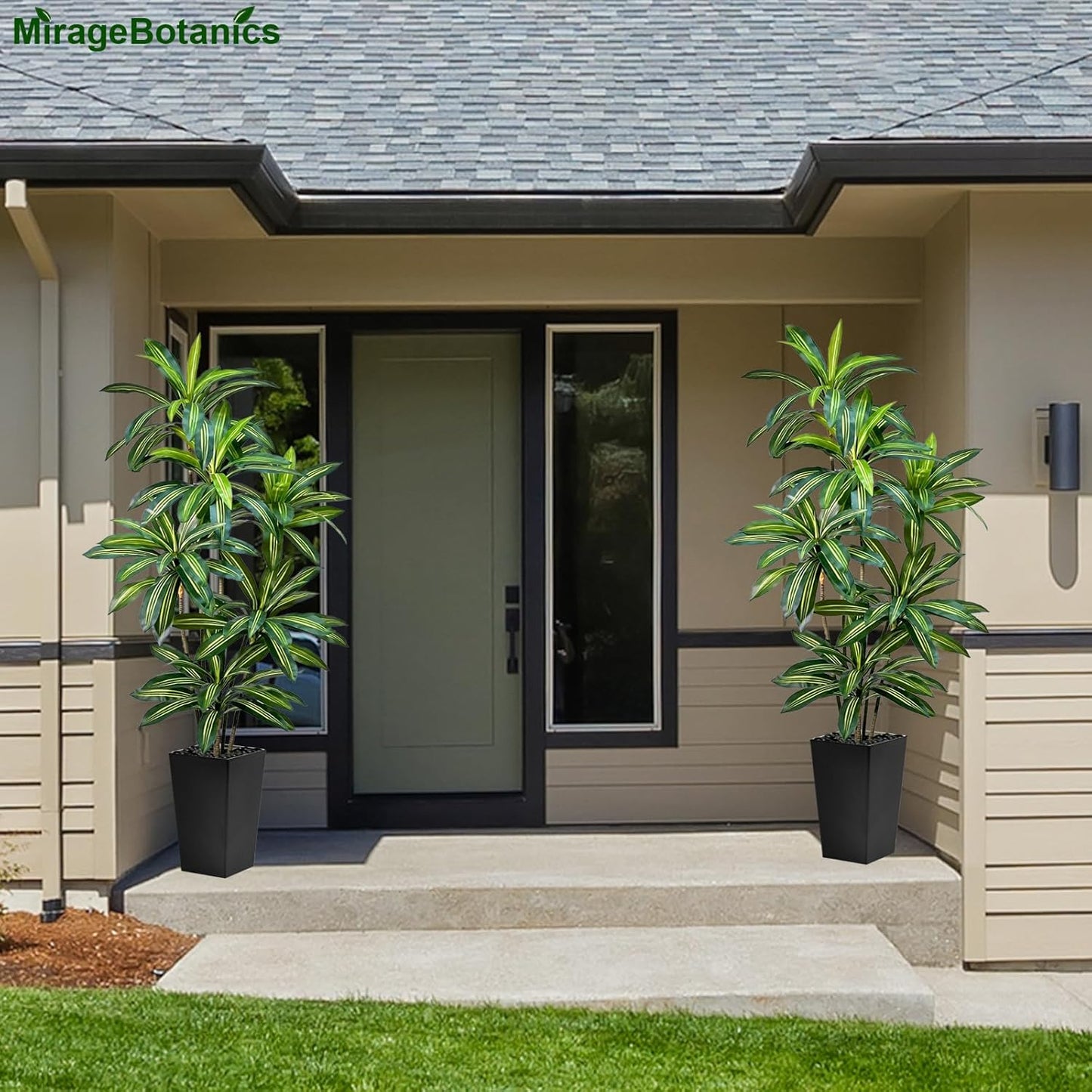 Artificial Dracaena Tree 6FT Tall Fake Plant with White Pot - Realistic Faux Dragon Tree with Tall Planter - Indoor Floor Plant for Home, Office,Mall, Living Room, Bedroom Decor (Black - Planter, 6ft)