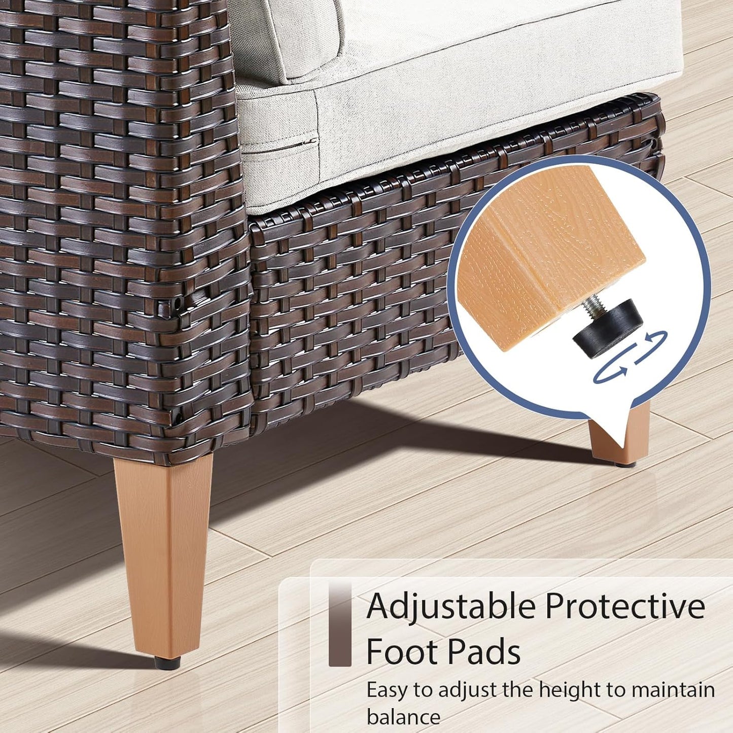 HUMMUH 7 Pieces Patio Furniture Set,Outdoor Modular Sectional Couch Chairs with Ottomans,All Weather PE Wicker Patio Conversation Sets for Garden Porch Backyard